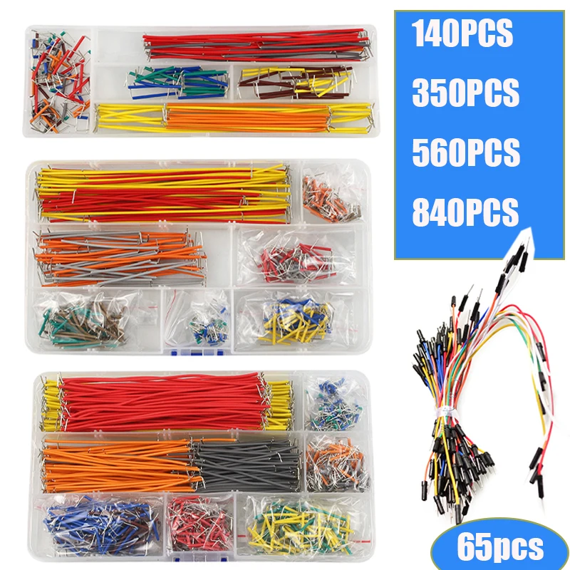 Breadboard Jumper Wire - 65/140/350/560/840 unidades/caixa kit de cabo de
